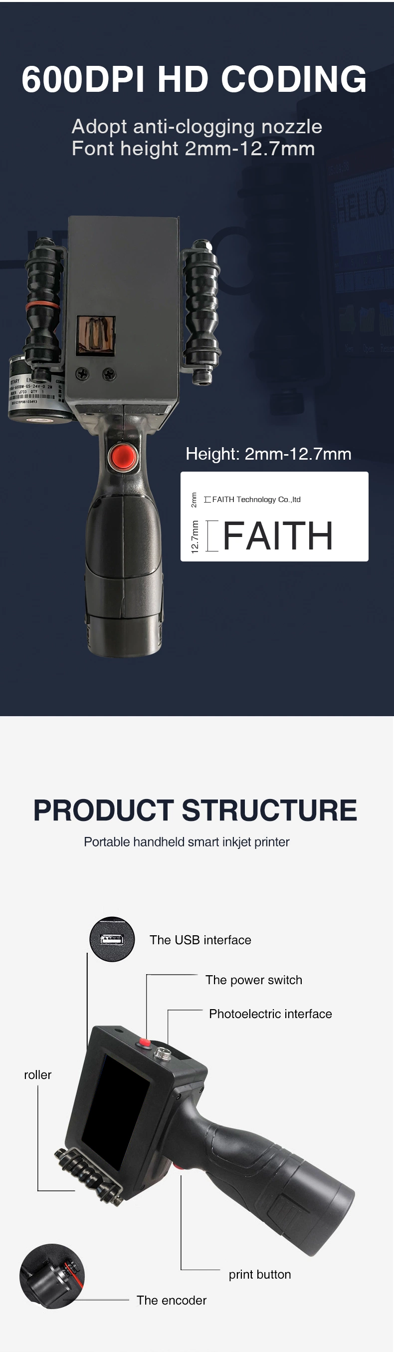 Faith Potable Handheld Inkjet Printer for Plastic ID PVC Card Printer